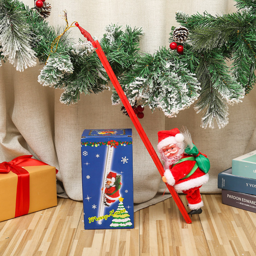 Kletternder Weihnachtsmann mit Leiter