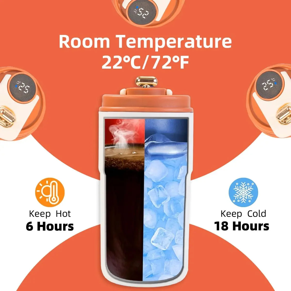Edelstahl Kaffebecher mit LED Temperatur Anzeige 450 ML