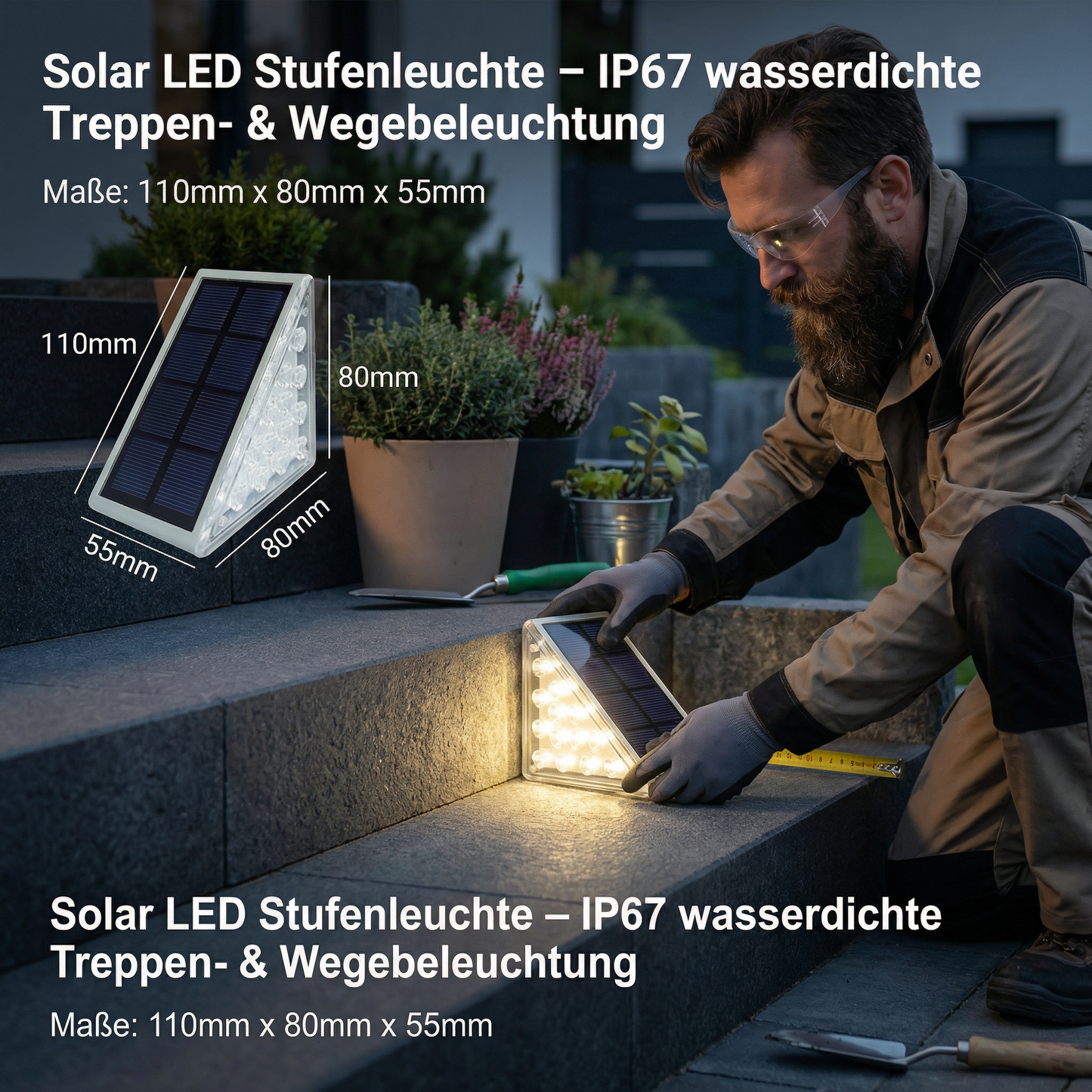 Solar LED Stufenleuchte – IP67 wasserdichte Treppen- & Wegebeleuchtung