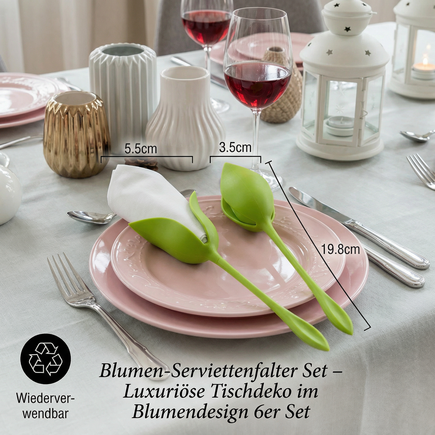 Blumen-Serviettenfalter Set – Luxuriöse Tischdeko im Blumendesign 6er Set