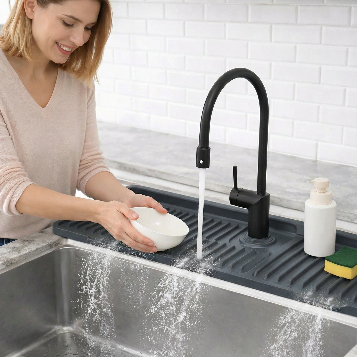 Wasserhahn-Spritzschutz aus Silikon – Abtropfmatte für Spüle & Waschbecken