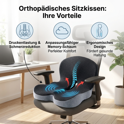 Orthopädisches Sitzkissen mit Memory-Schaum – Entlastung für Steißbein & Rücken