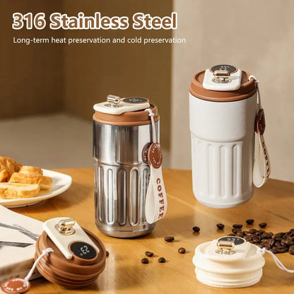Edelstahl  Kaffebecher mit LED Temperatur Anzeige 450 ML