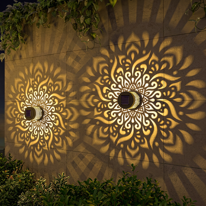Farbenfrohe Solar-Mandala-Gartenleuchte – Wasserdichte LED-Wandprojektionslaterne für den Außenbereich