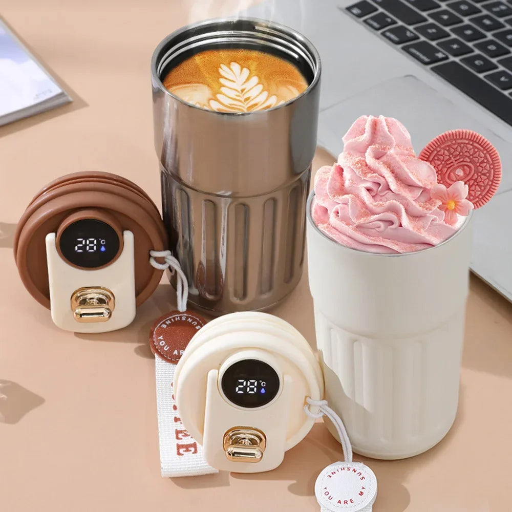 Edelstahl  Kaffebecher mit LED Temperatur Anzeige 450 ML