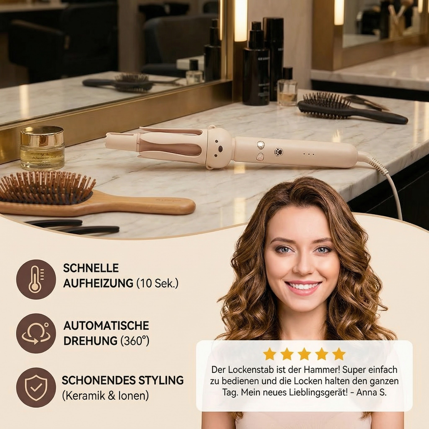 Automatischer Bärdesign Lockenstab 32 mm – Elektrischer Rotations-Lockenstyler