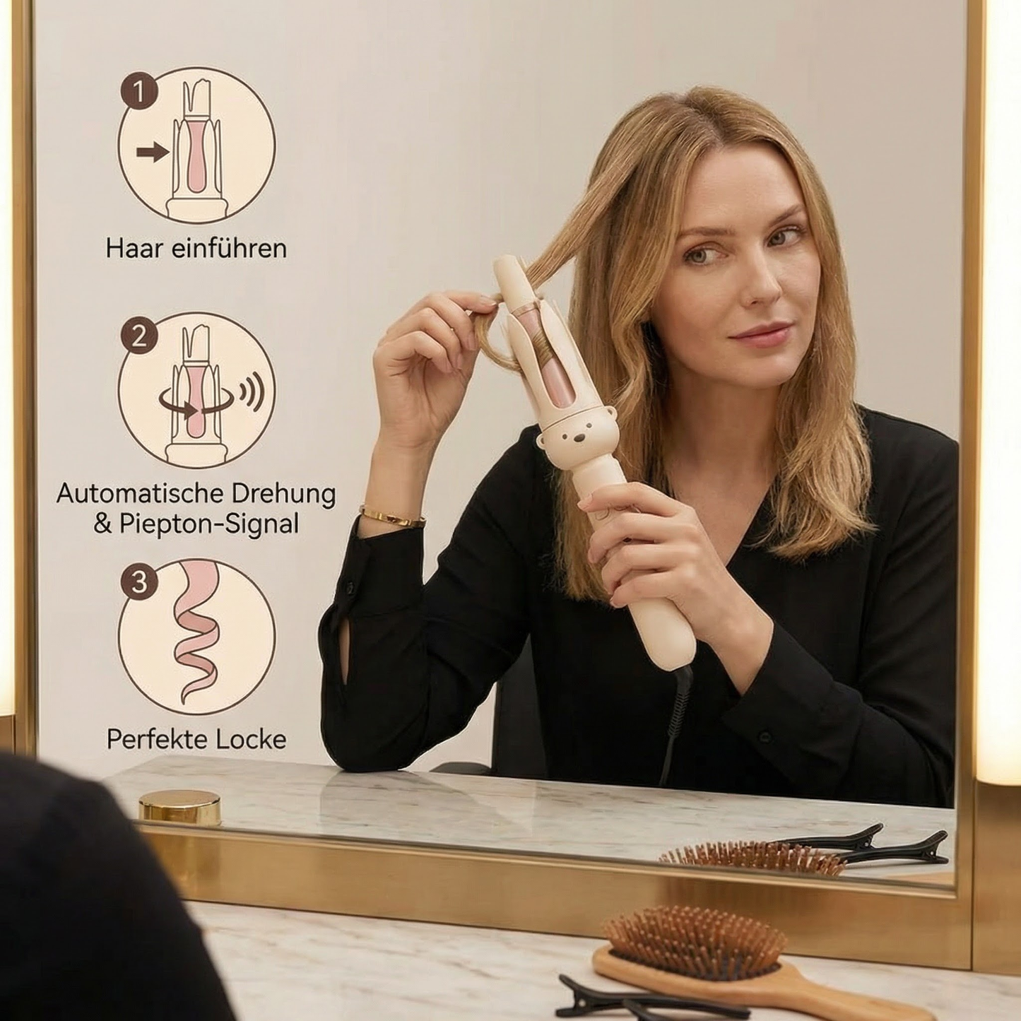 Automatischer Bärdesign Lockenstab 32 mm – Elektrischer Rotations-Lockenstyler
