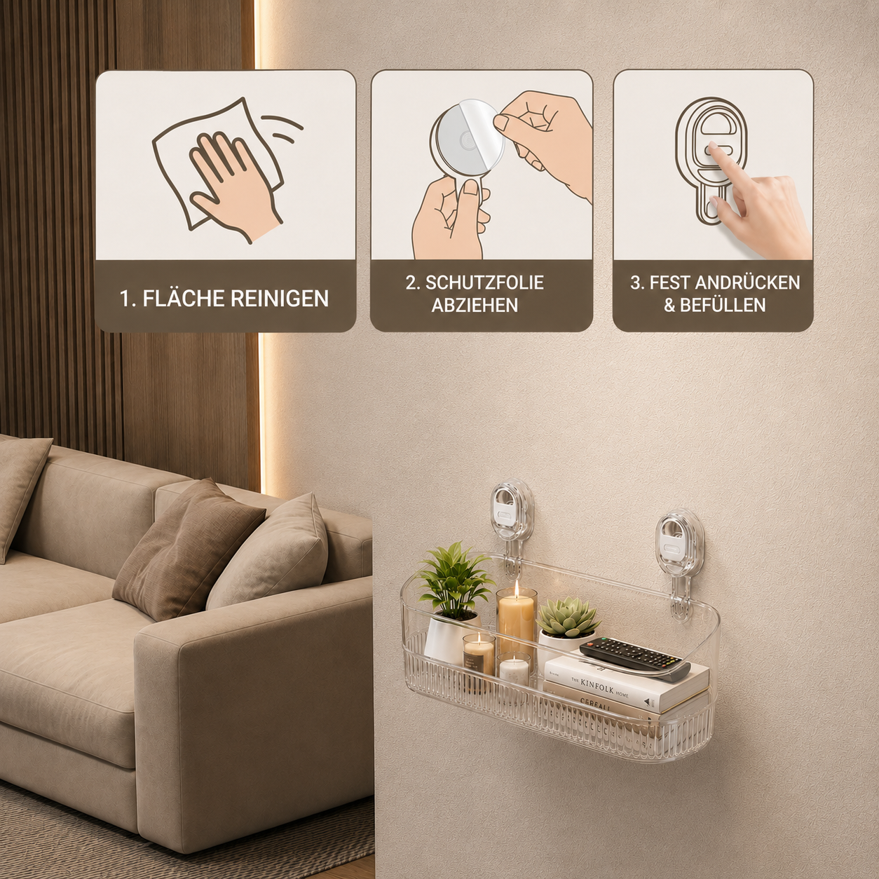 Selbstklebendes Saugnapf-Regal für Dusche und Badezimmer – ohne Bohren