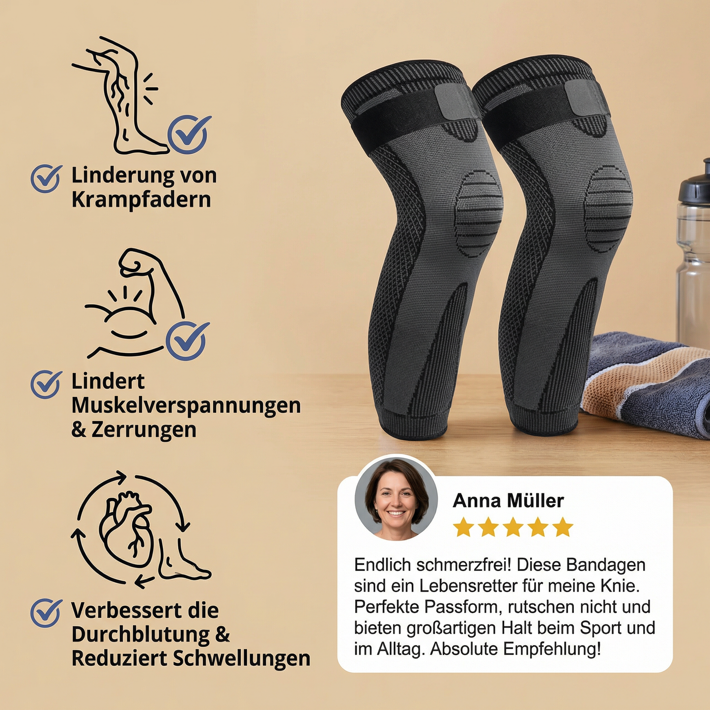 Elastische Kniebandage mit Kompression – rutschfest & stabilisierend