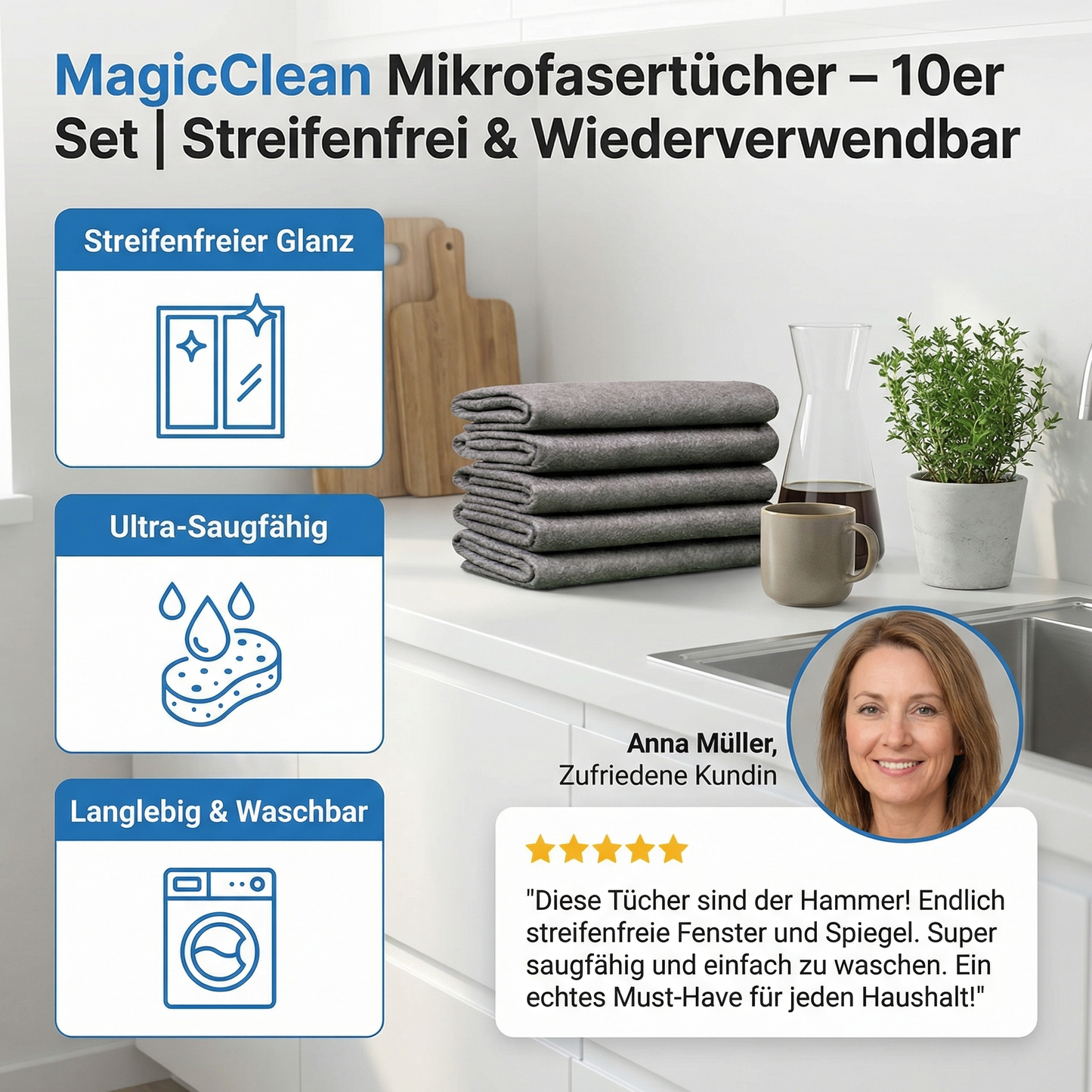MagicClean Mikrofasertücher – 10er Set | Streifenfrei & Wiederverwendbar