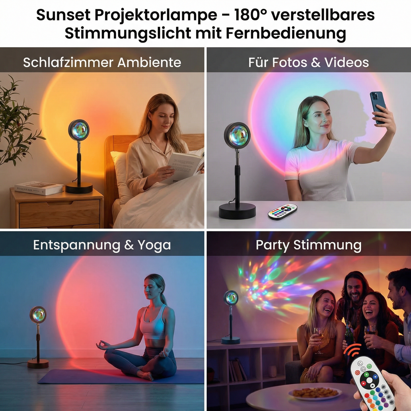 Sunset Projektorlampe – 180° verstellbares Stimmungslicht mit Fernbedienung