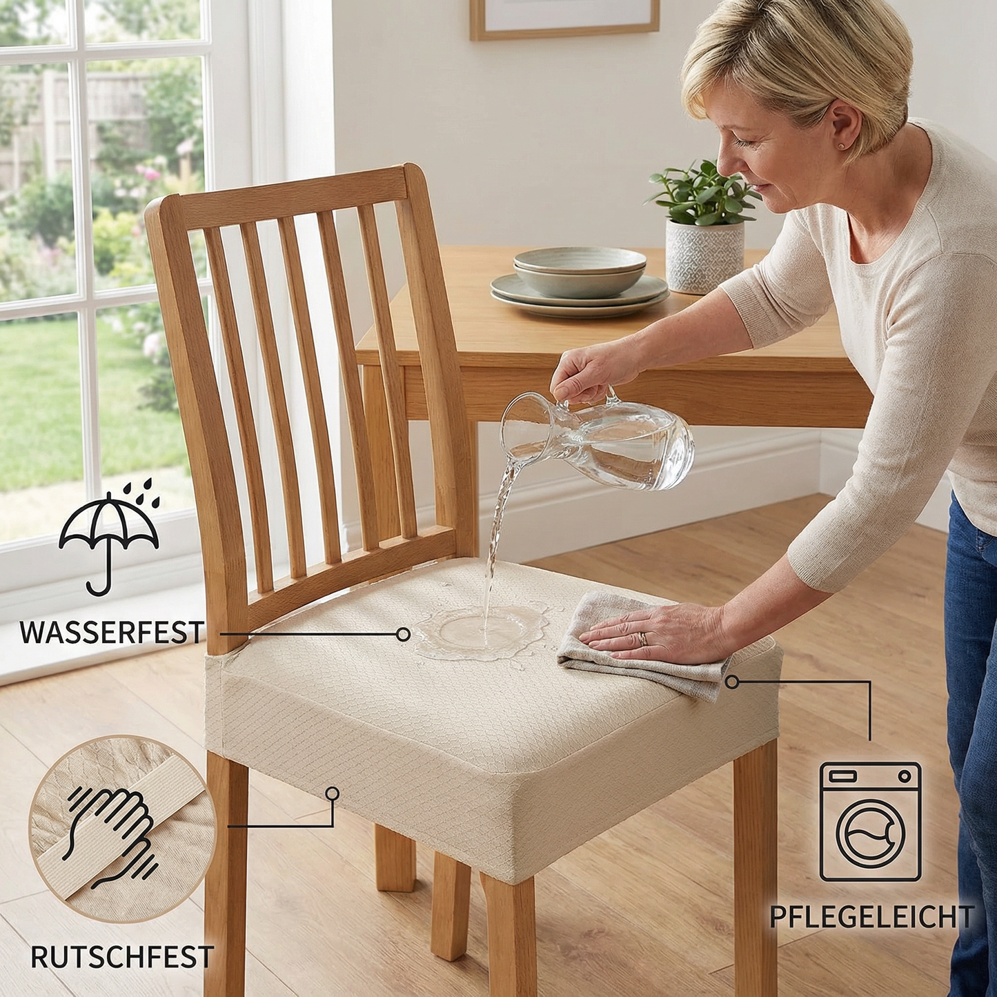 Wasserfester Jacquard-Stuhlkissenbezug – Rutschfest & Pflegeleicht