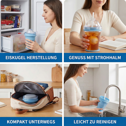 2-in-1 Eiswürfel-Becher – Faltbar, mit Strohhalm & Silikonform für unterwegs
