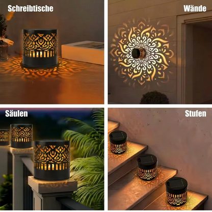 Farbenfrohe Solar-Mandala-Gartenleuchte – Wasserdichte LED-Wandprojektionslaterne für den Außenbereich