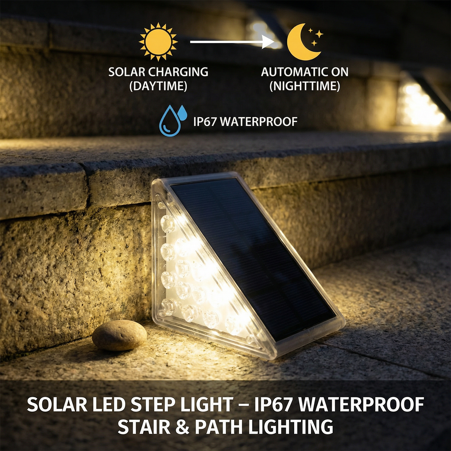 Solar LED Stufenleuchte – IP67 wasserdichte Treppen- & Wegebeleuchtung