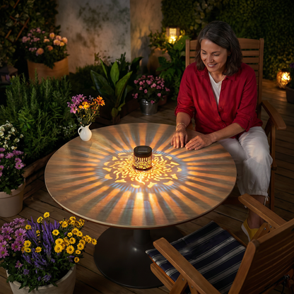 Farbenfrohe Solar-Mandala-Gartenleuchte – Wasserdichte LED-Wandprojektionslaterne für den Außenbereich