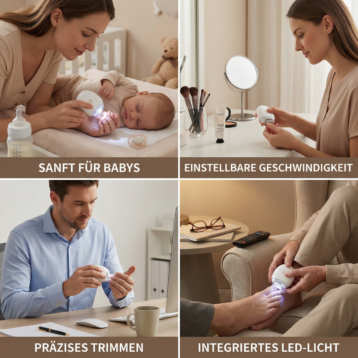 Profi Elektro-Nageltrimmer mit LED-Licht – Sanfter Nagelschneider für die ganze Familie