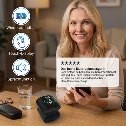 Digitales Handgelenk-Blutdruckmessgerät – Wiederaufladbar mit Touch-Display & Sprachfunktion