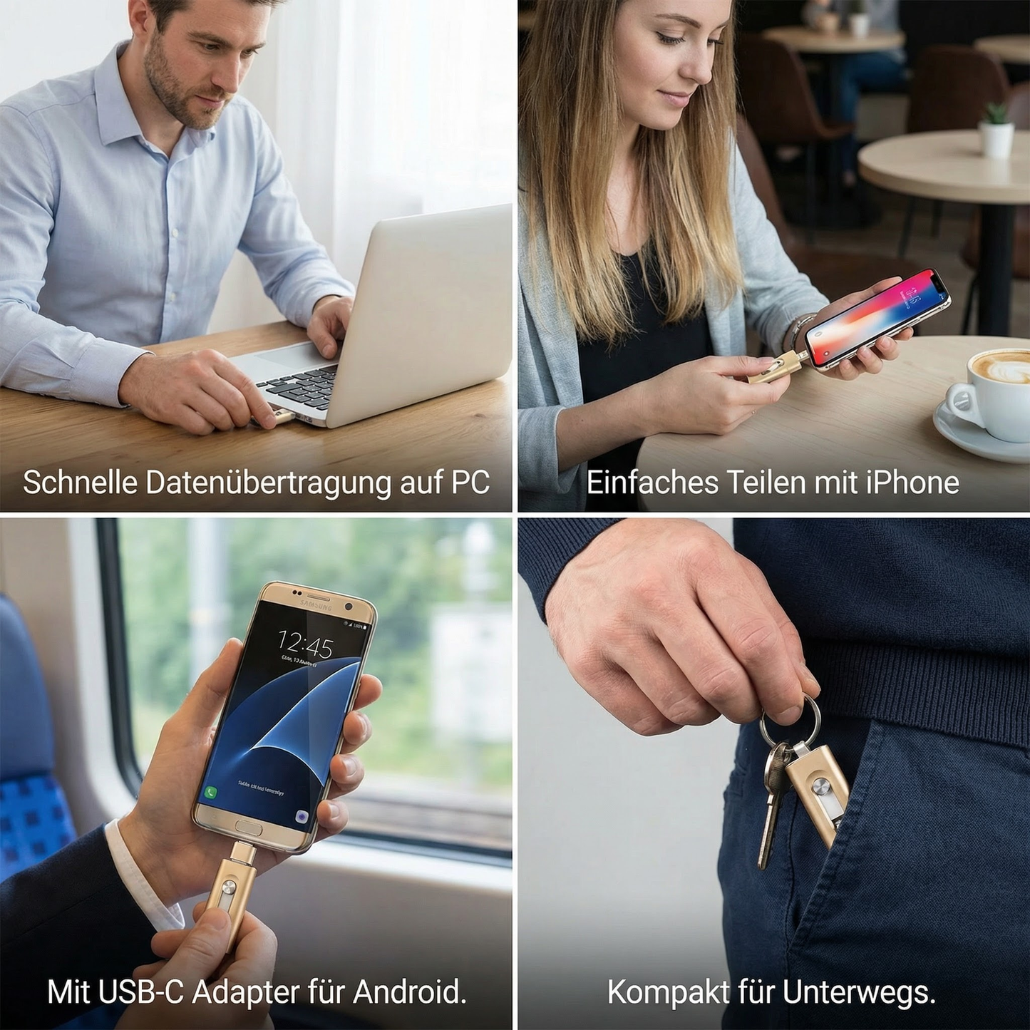 3-in-1 USB-Speicherstick – High-Speed USB 3.0 OTG-Stick mit Type-C-Adapter für Smartphone & PC