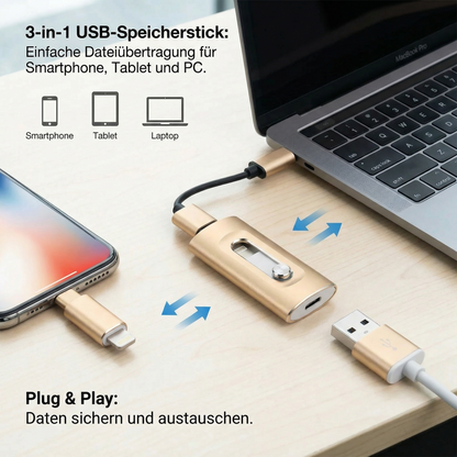 3-in-1 USB-Speicherstick – High-Speed USB 3.0 OTG-Stick mit Type-C-Adapter für Smartphone & PC