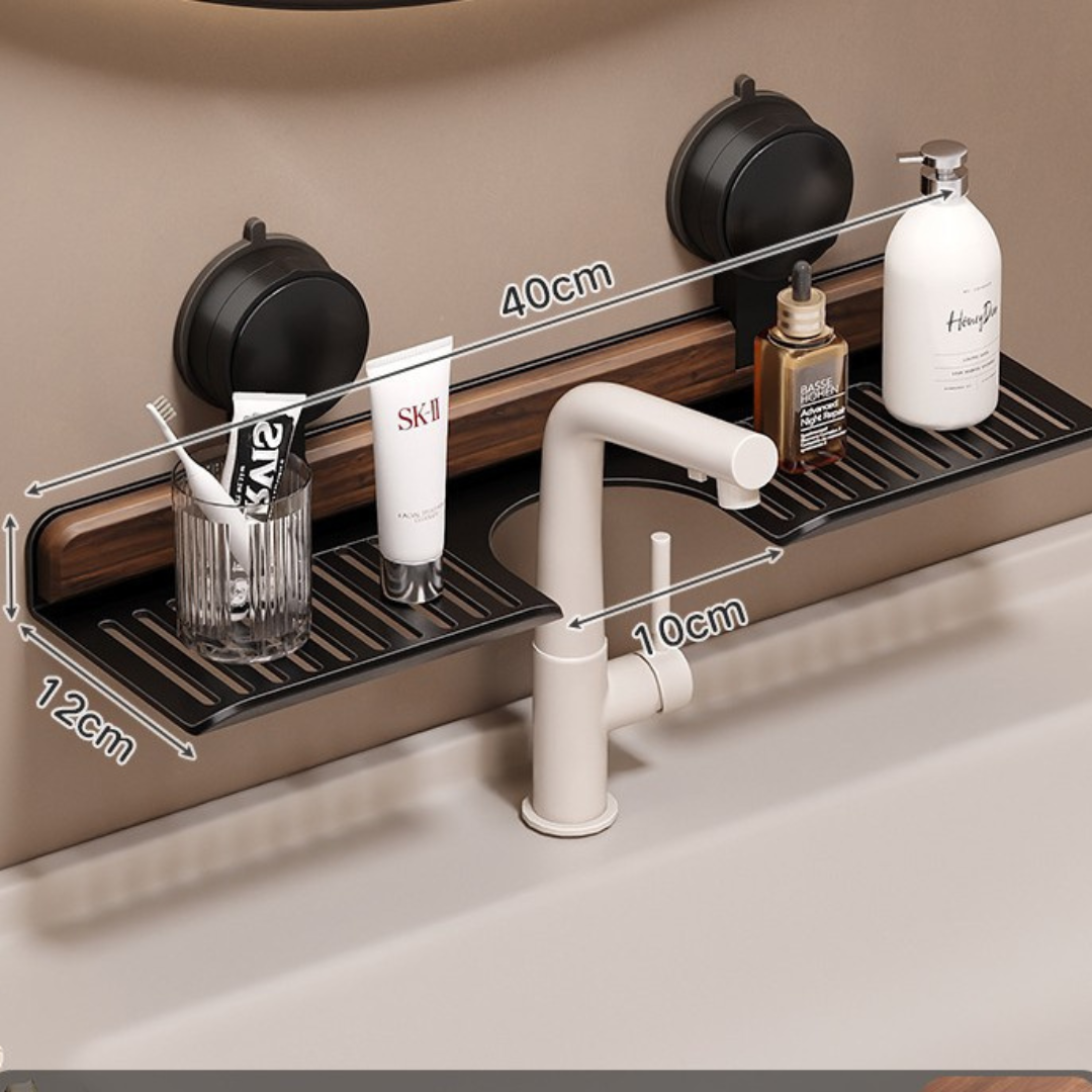 Badezimmer Saugnapf Waschbeckenablage im Walnuss Design