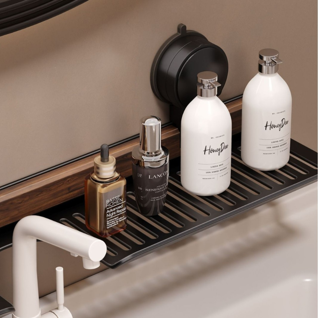 Badezimmer Saugnapf Waschbeckenablage im Walnuss Design