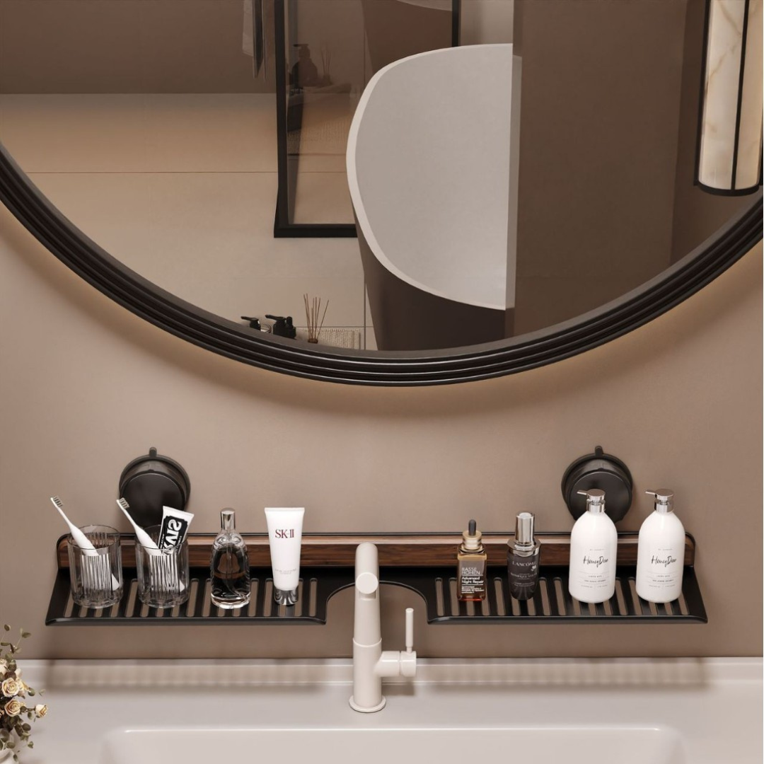 Badezimmer Saugnapf Waschbeckenablage im Walnuss Design