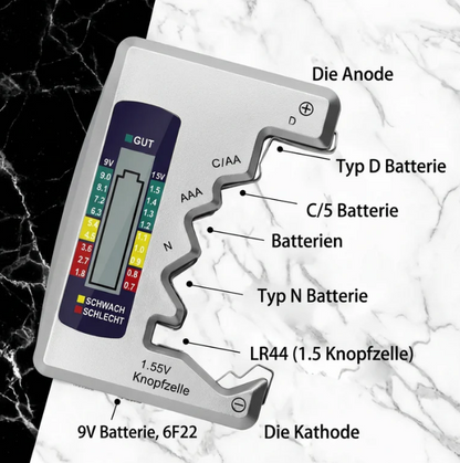 Digitaler Batterie-Tester mit LCD-Display – Kapazitätsprüfer für AA, AAA, C, D, 9V & Knopfzellen