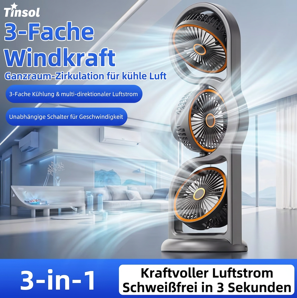 Tragbarer Ventilator mit drei Lüftern