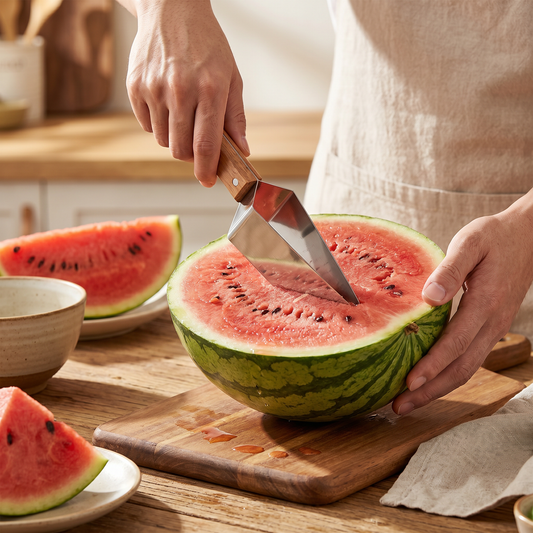 Wassermelonen-Schneider aus Edelstahl mit Holzgriff – Sauberes & schnelles Portionieren