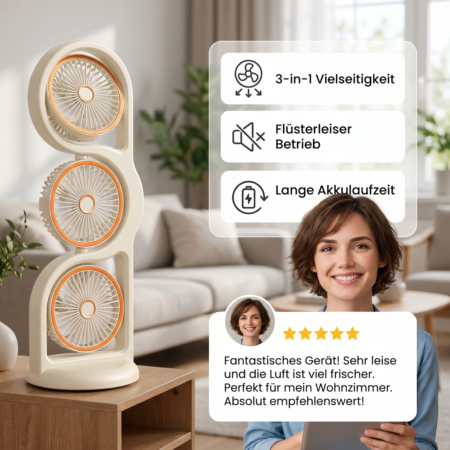Tragbarer Ventilator mit drei Lüftern