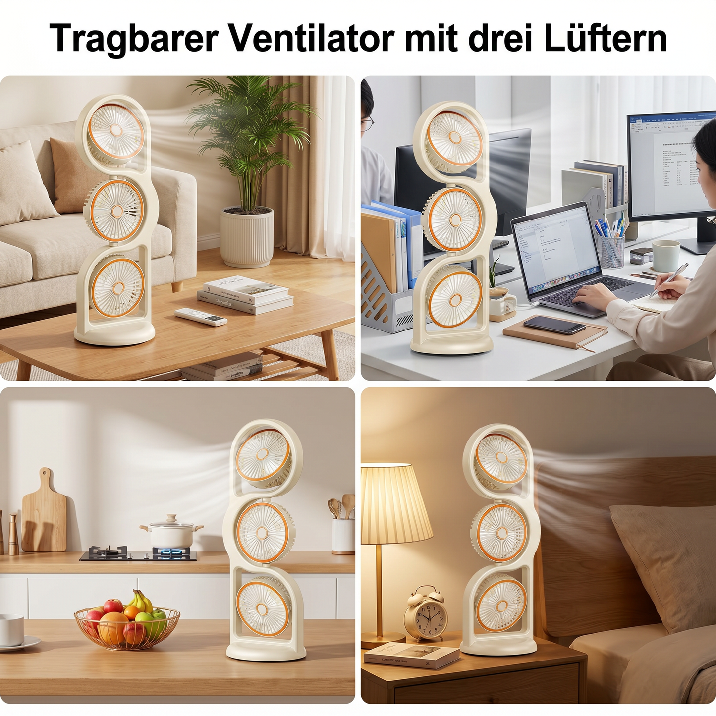 Tragbarer Ventilator mit drei Lüftern