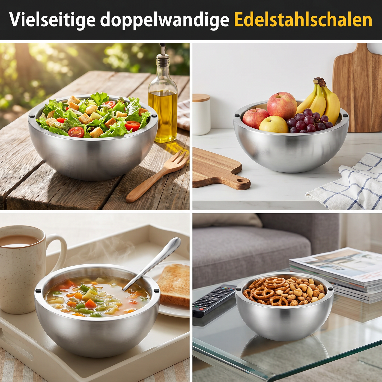 Doppelwandige Edelstahl Schüssel zum Kühlen oder Wärme halten
