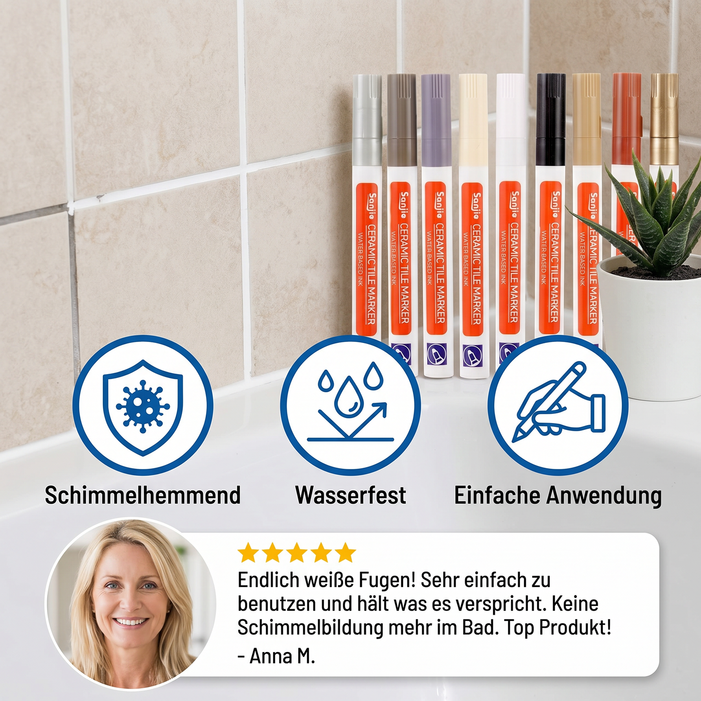 Schimmelhemmender und wasserfester Fugenstift für Fliesen