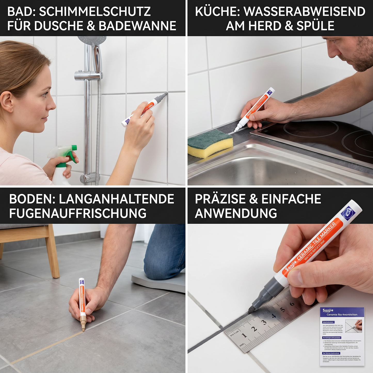 Schimmelhemmender und wasserfester Fugenstift für Fliesen