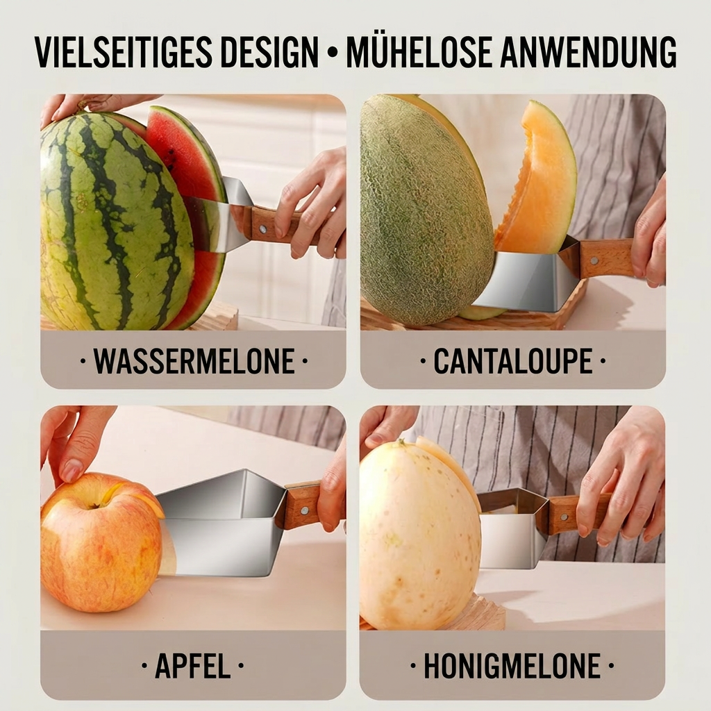Wassermelonen-Schneider aus Edelstahl mit Holzgriff – Sauberes & schnelles Portionieren