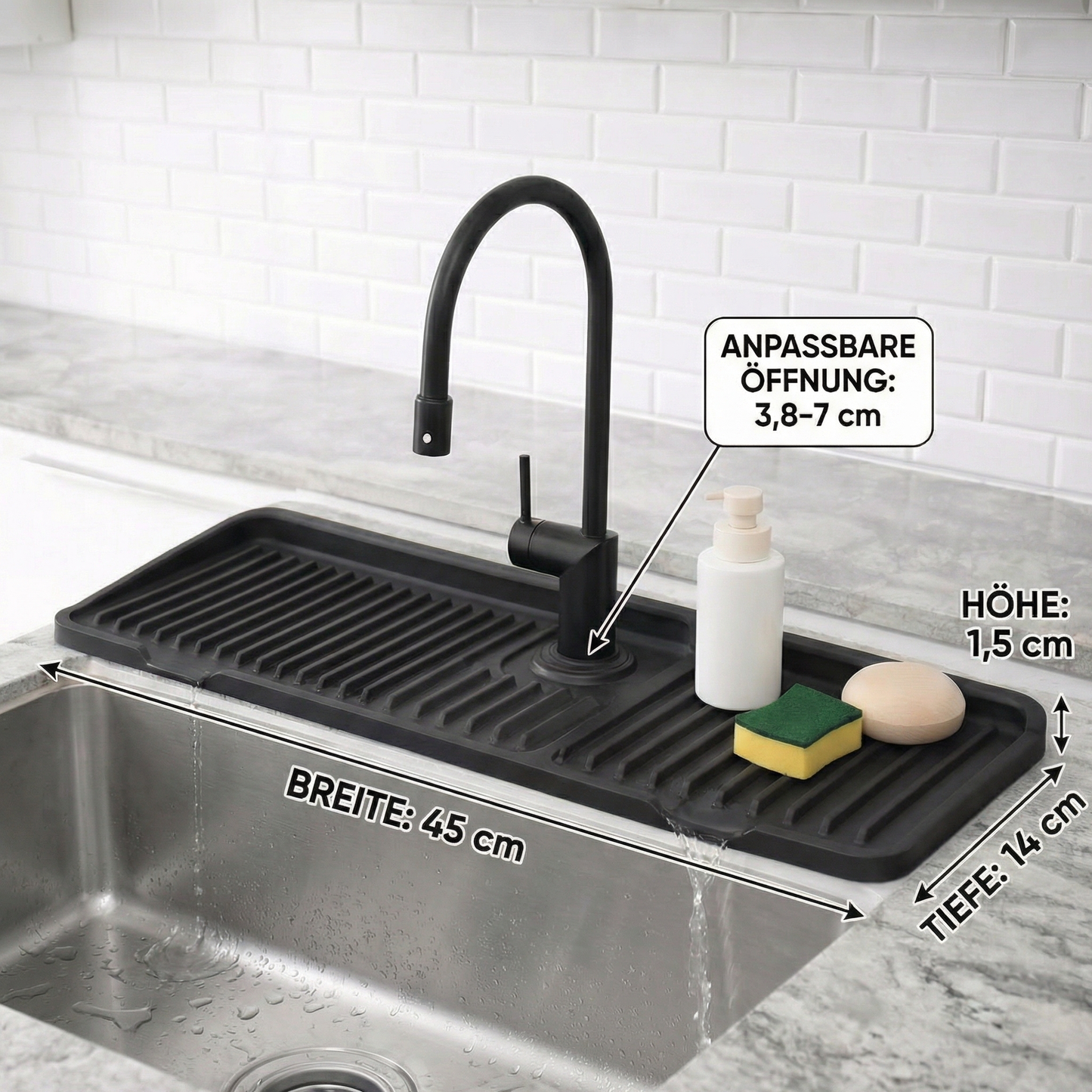 Wasserhahn-Spritzschutz aus Silikon – Abtropfmatte für Spüle & Waschbecken