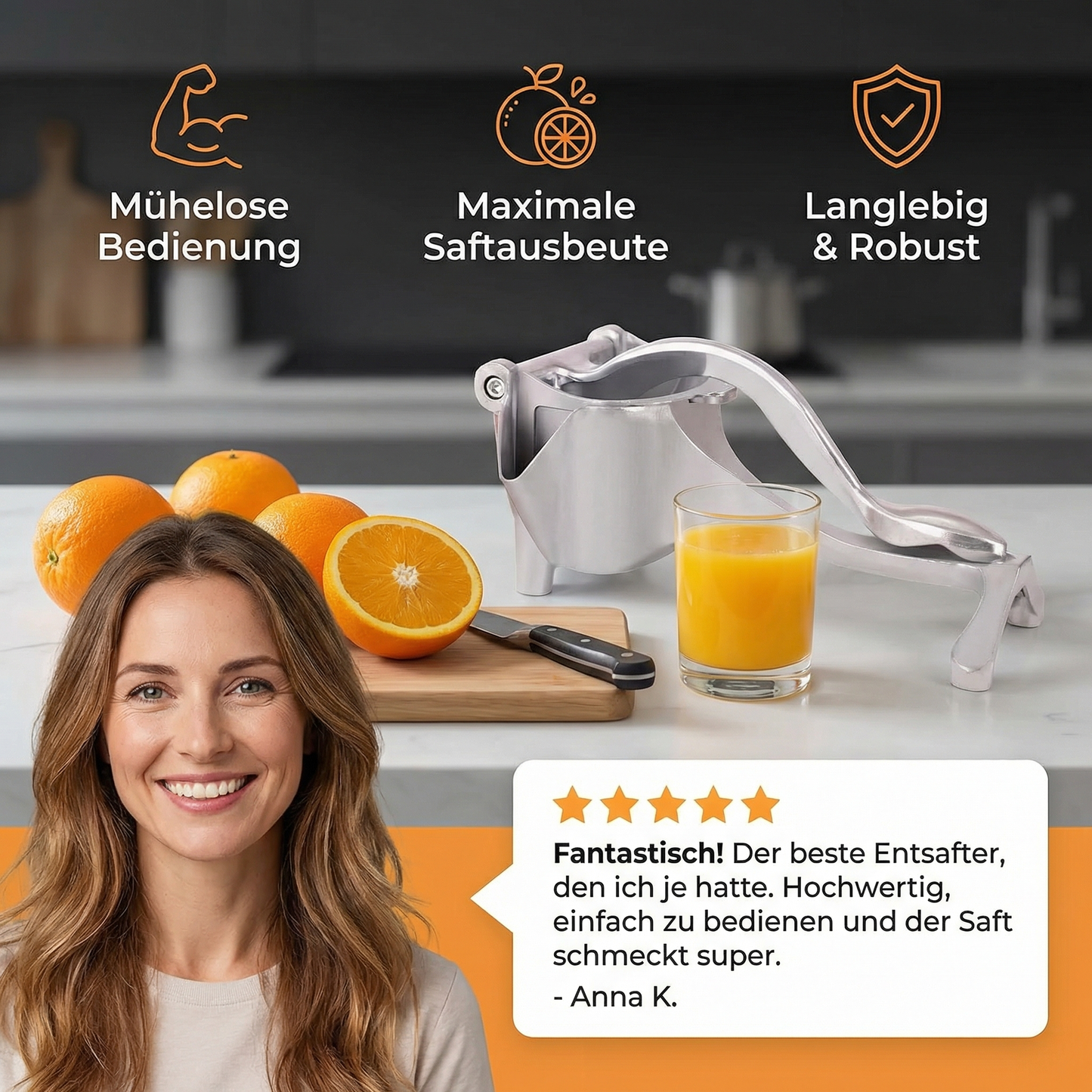 Aluminium-Handentsafter – Manuelle Presse für Früchte & mehr