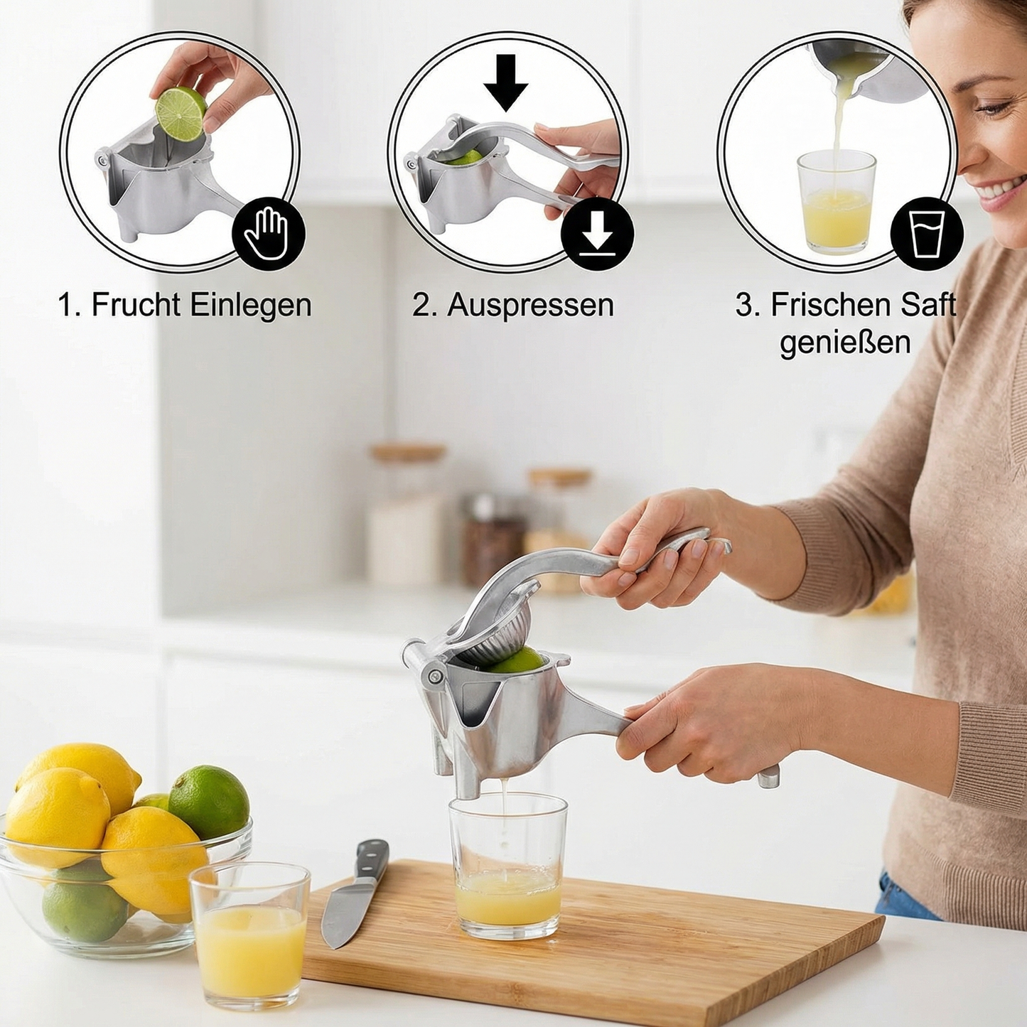 Aluminium-Handentsafter – Manuelle Presse für Früchte & mehr