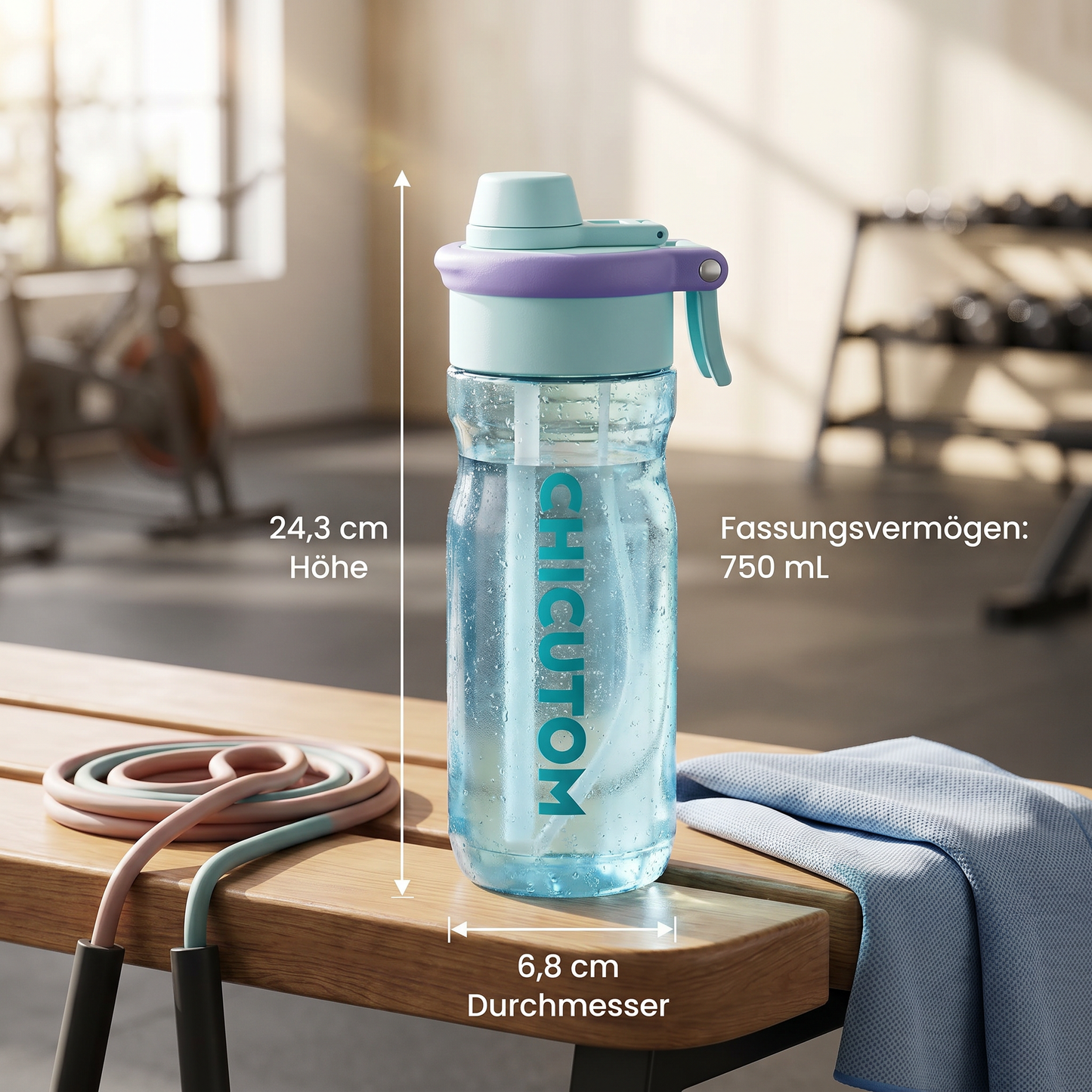 2-in-1 Sport-Trinkflasche mit Sprühfunktion & Strohhalm – Großes Fassungsvermögen & auslaufsicher
