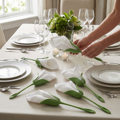 Blumen-Serviettenfalter Set – Luxuriöse Tischdeko im Blumendesign 6er Set