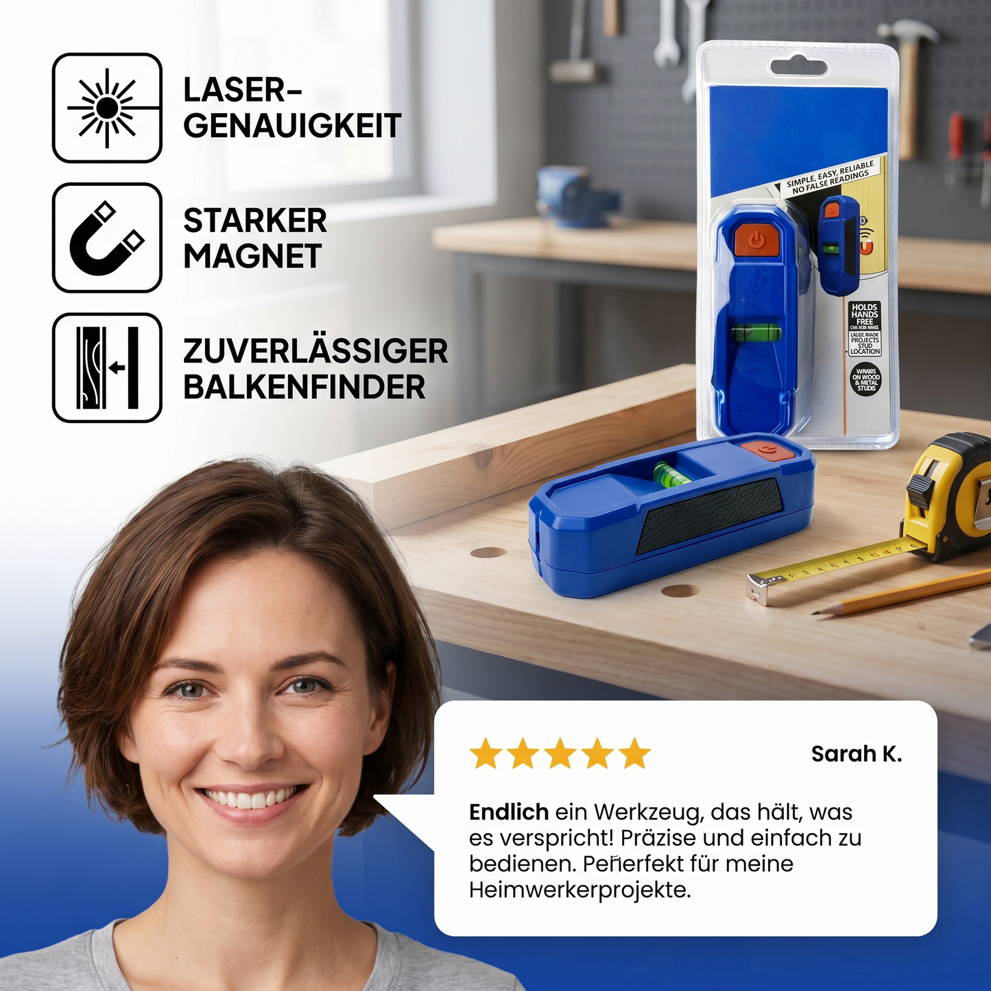 3-in-1-Magnet-Laserwasserwaage und Balkensucher