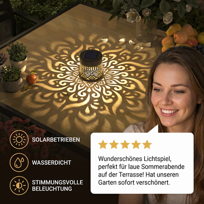 Farbenfrohe Solar-Mandala-Gartenleuchte – Wasserdichte LED-Wandprojektionslaterne für den Außenbereich