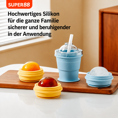 2-in-1 Eiswürfel-Becher – Faltbar, mit Strohhalm & Silikonform für unterwegs