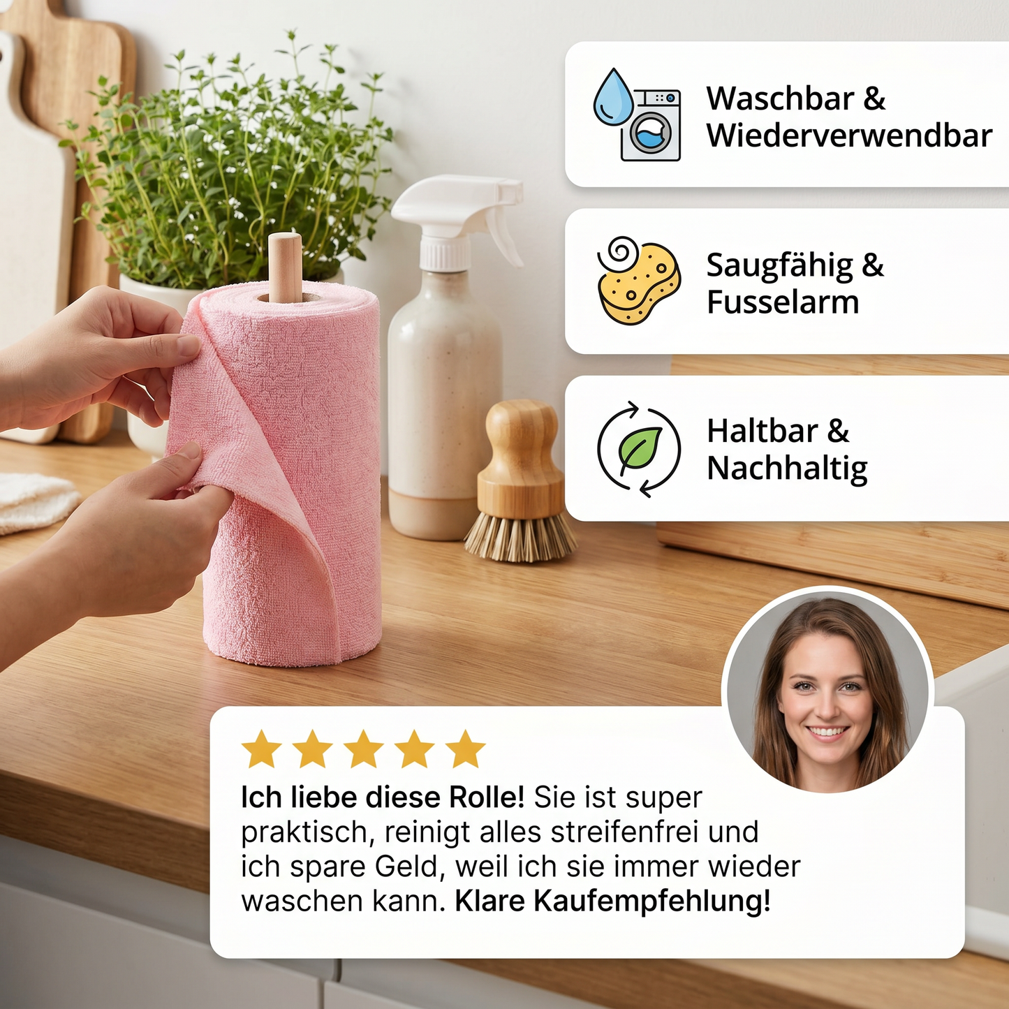 Hochwertige Mikrofaser-Reinigungsrolle zum Abreißen – waschbar und wiederverwendbar