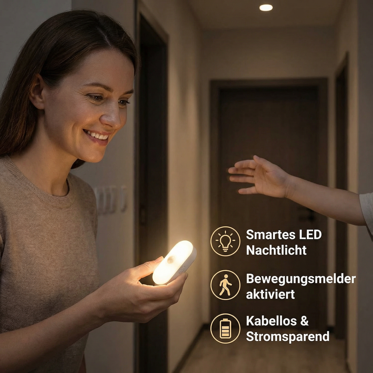 Smartes LED Nachtlicht mit Bewegungsmelder – Mini, kabellos & stromsparend
