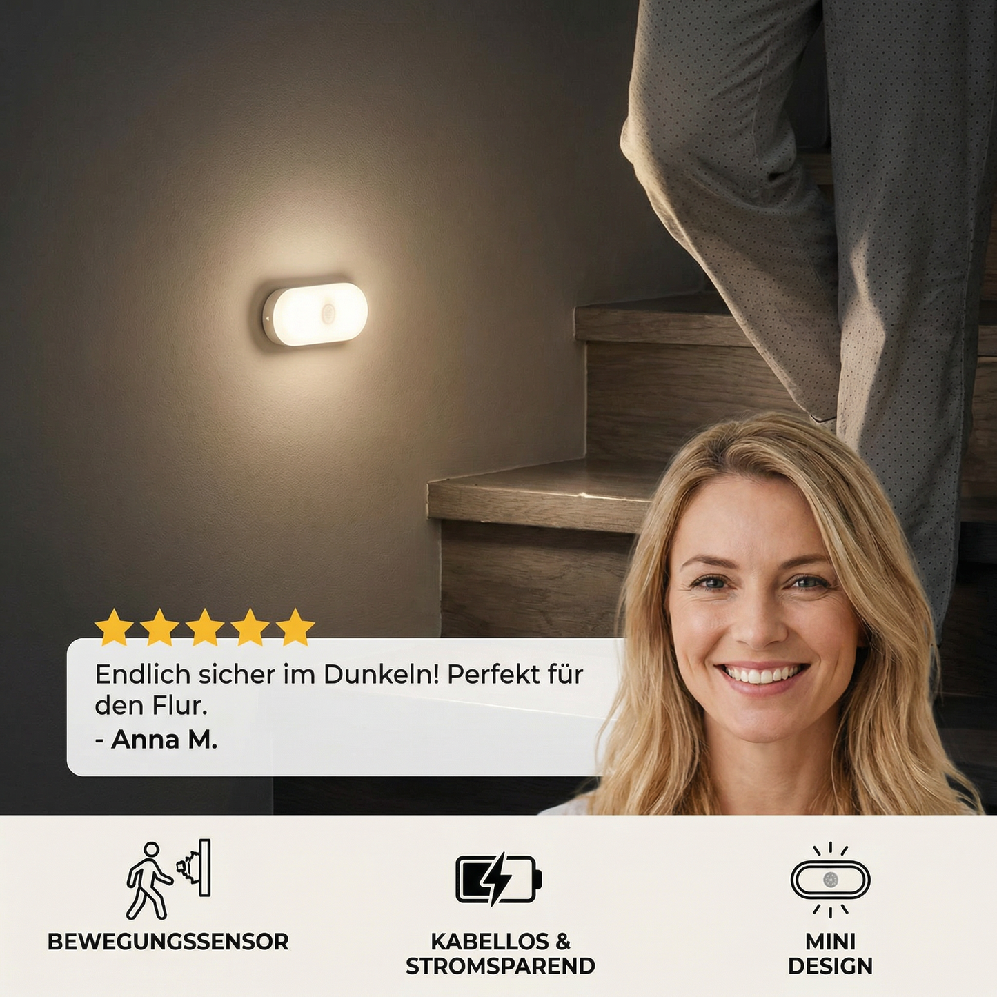 Smartes LED Nachtlicht mit Bewegungsmelder – Mini, kabellos & stromsparend