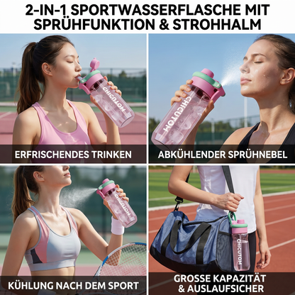 2-in-1 Sport-Trinkflasche mit Sprühfunktion & Strohhalm – Großes Fassungsvermögen & auslaufsicher