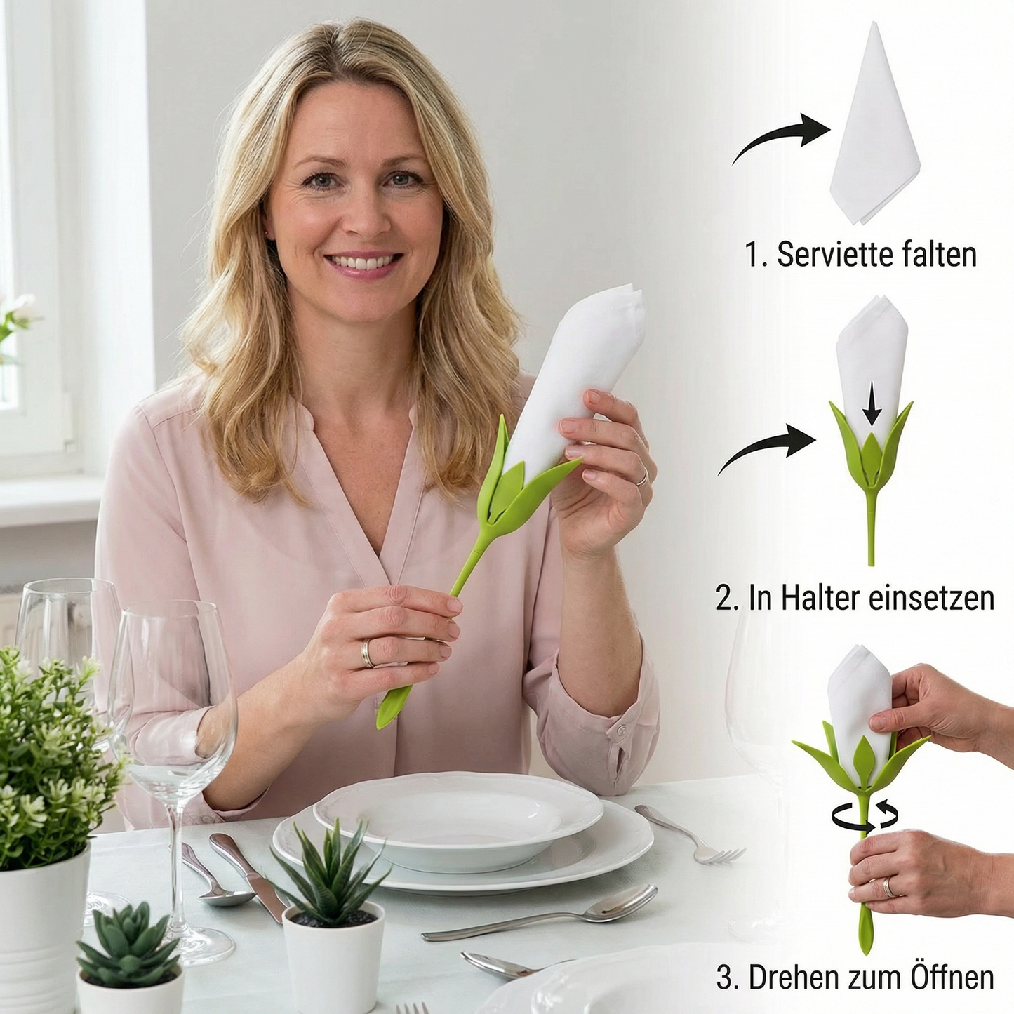 Blumen-Serviettenfalter Set – Luxuriöse Tischdeko im Blumendesign 6er Set