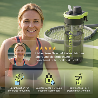 2-in-1 Sport-Trinkflasche mit Sprühfunktion & Strohhalm – Großes Fassungsvermögen & auslaufsicher